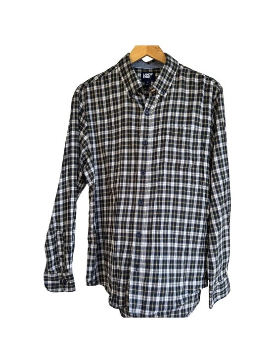 Lands' End Other - Lands End Mens Plaid Button-Up Shirt Black Yellow L Long Sleeve Cotton Blend